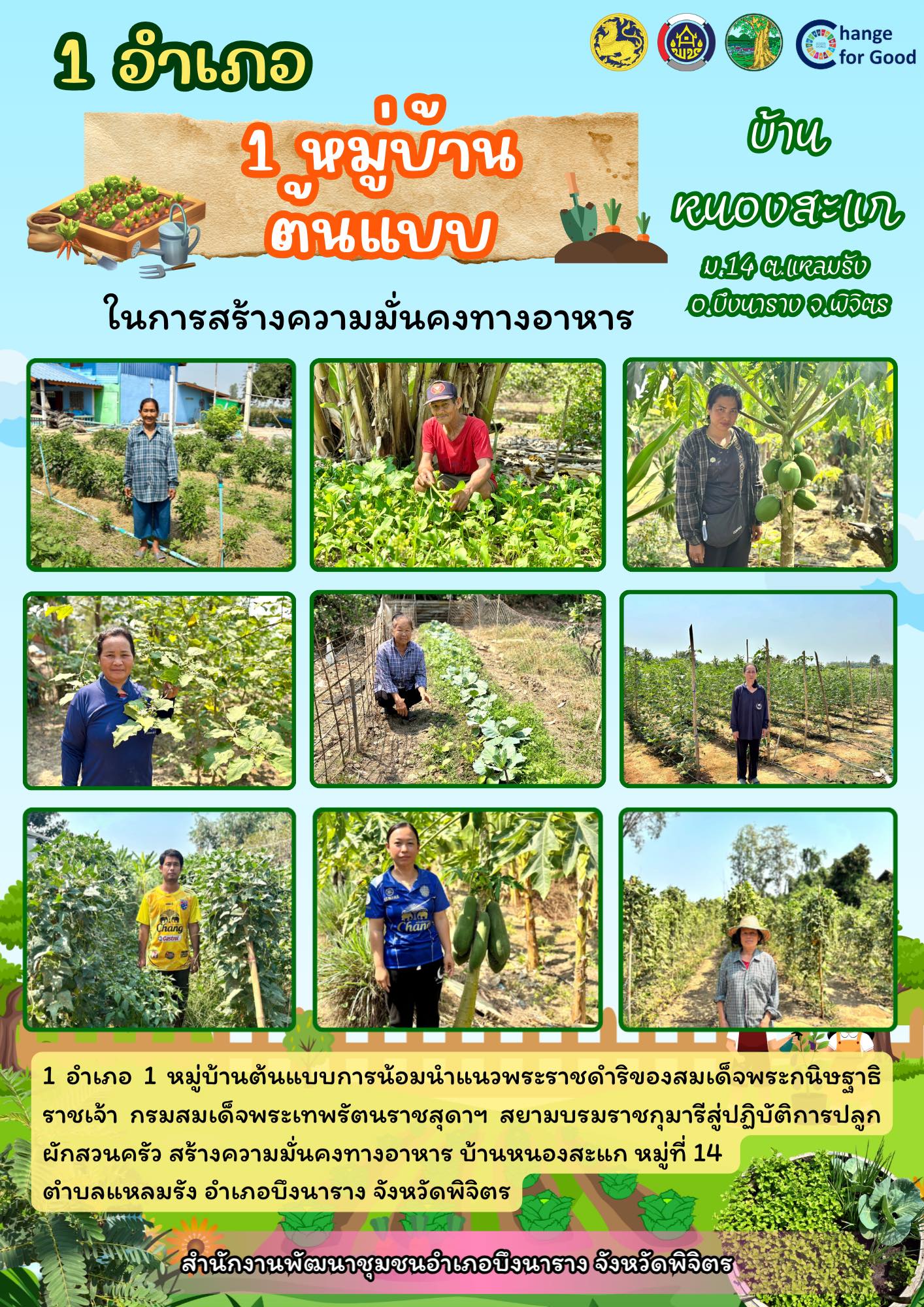 พช.บึงนาราง จังหวัดพิจิตร  ขับเคลื่อน 1 อำเภอ 1 หมู่บ้านต้นแบบการน้อมนำแนวพระราชดำริของสมเด็จพระกนิษฐาธิราชเจ้า กรมสมเด็จพระเทพรัตนราชสุดาฯ สยามบรมราชกุมารี สู่ปฏิบัติการปลูกผักสวนครัว สร้างความมั่นคงทางอาหาร ประจำปีงบประมาณ พ.ศ. 2569 